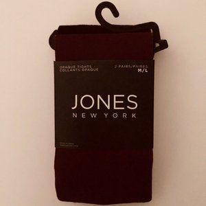 JONES NY 2 Pair Black & Wine NWT Opaque Tights Size M/L